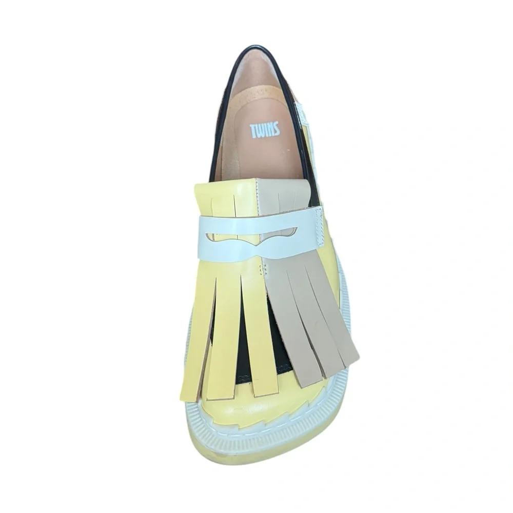 Camper Two-Tone Yellow, Black & Cream Kiltie Loafers - Picture 8 of 15